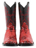 Women's Red Sequins Western Rodeo Cowboy Boots Square Toe