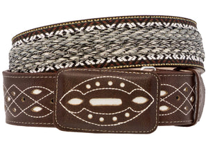 Mens Brown Western Dress Cowboy Belt Braided Woven Rodeo Buckle Inlay Cinto