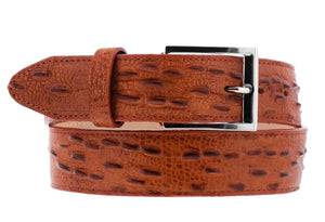 Cognac Western Belt Iguana Print Leather - Silver Buckle