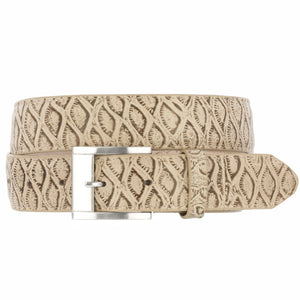 Sand Western Cowboy Belt Anteater Print Leather - Silver Buckle