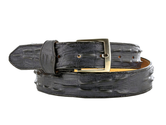 Denim Blue Western Belt Crocodile Tail Print Leather - Silver Buckle