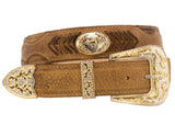 Sand Western Cowboy Leather Belt Horse Concho - Silver Buckle