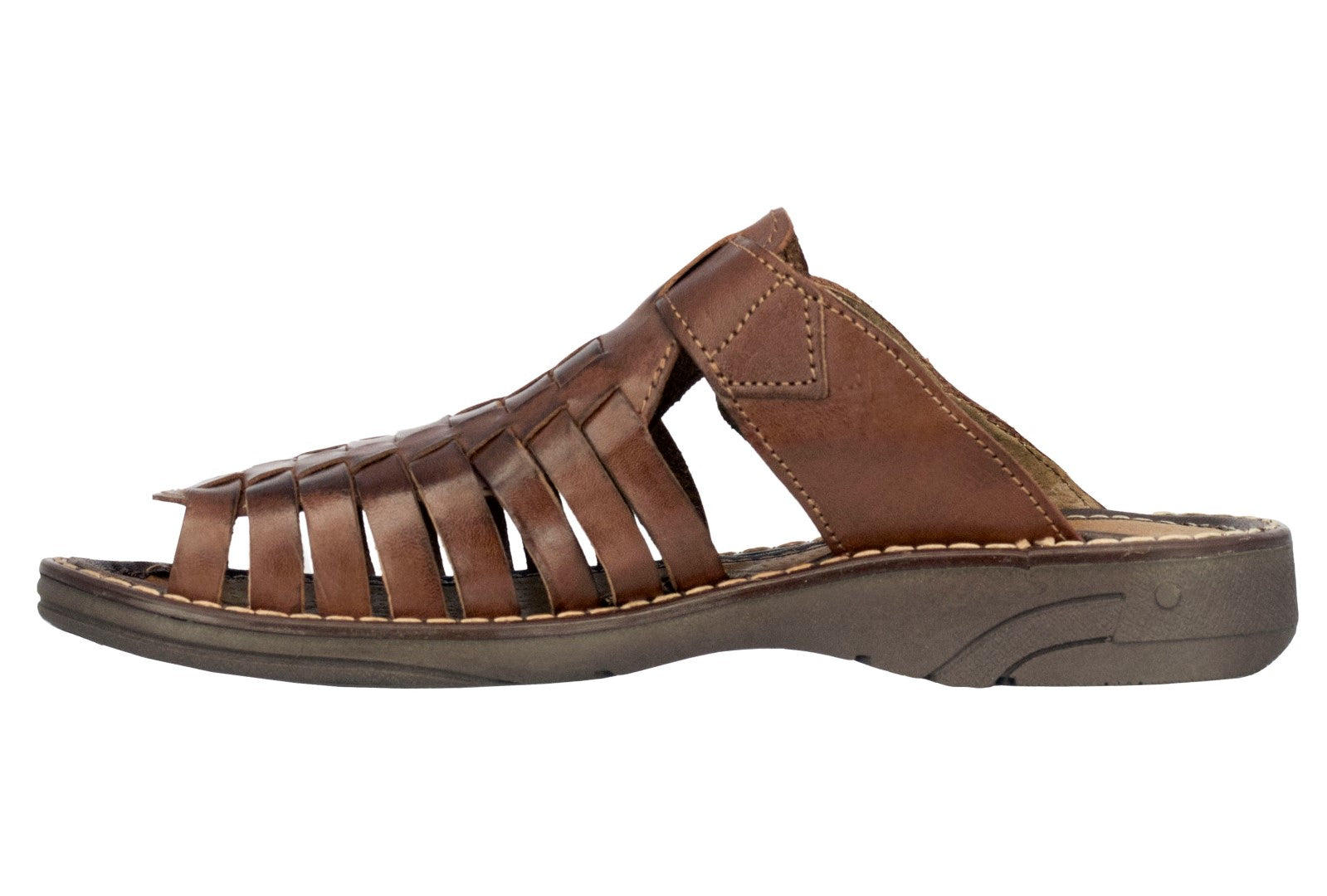 Men's Leather Handmade Sandals, Authentic Mexican Huaraches, Open Toe Fisherman Sandals, Slip On, Cognac, Hook and Loop, All Sizes