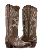 Womens Marfil Brown Wedding Cowboy Boots Rhinestones - Snip Toe
