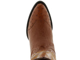 Mens Cognac Ostrich Skin Leather Cowboy Boots - Round Toe