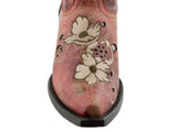 Womens Noruega Red Leather Cowboy Boots Floral - Snip Toe