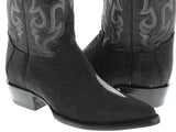 Men's Black Genuine Stingray Single Stone Leather Cowboy Boots