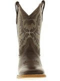 Kids Barcelona Brown Solid Leather Western Cowboy Boots - Square Toe