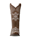 Womens Marfil Brown Wedding Cowboy Boots Rhinestones - Snip Toe
