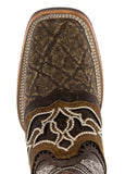 Mens Rustic Sand Elephant Print Leather Cowboy Boots - Rodeo Toe
