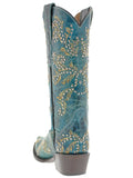 Womens Malaga Turquoise Leather Cowboy Boots Embroidered - Snip Toe