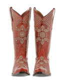 Womens Marfil Red Wedding Cowboy Boots Studded - Snip Toe