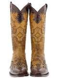 Womens Katy Baby Sand Leather Cowboy Boots Studded - Snip Toe