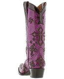 Women's Cruz Purple Cross Design Leather Cowgirl Boots - Snip Toe