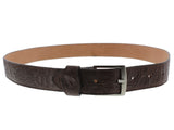 Men's Brown Sea Turtle Belly Print Genuine Leather Cowboy Belt Silver Buckle